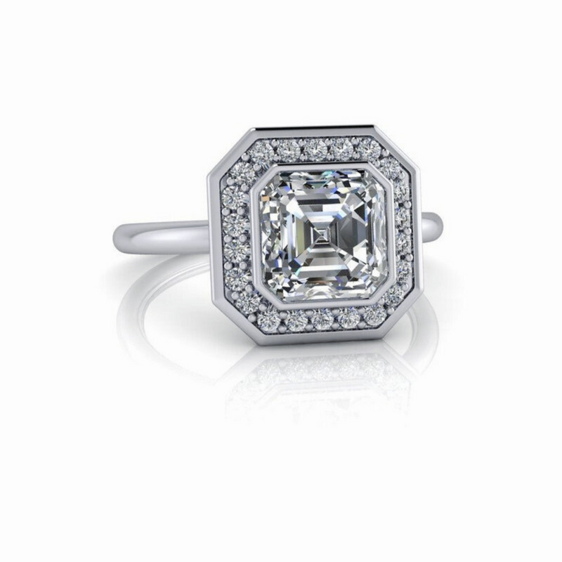 Asscher Lab Grown Diamond Engagement Ring Halo Setting