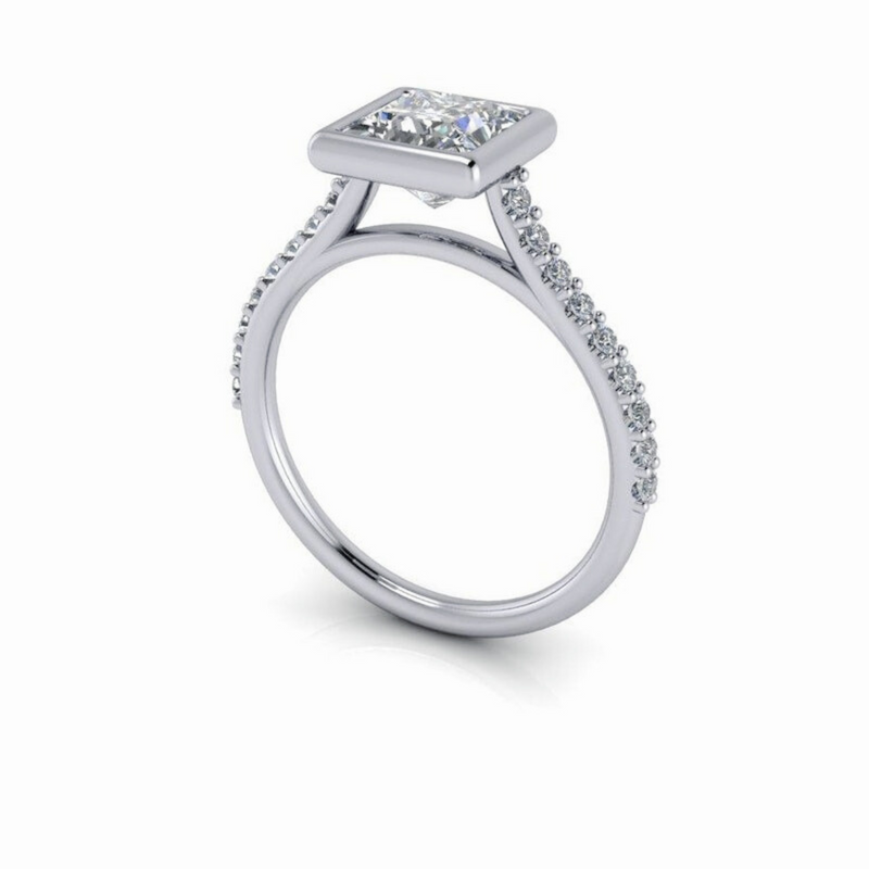 Lab Grown Diamond Engagement Ring Princess Cut Cathedral Set