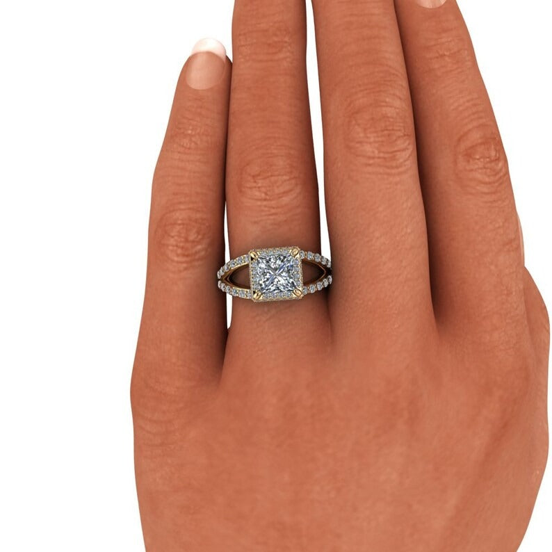 Princess Cut Lab Grown Diamond Engagement Ring Split Shank