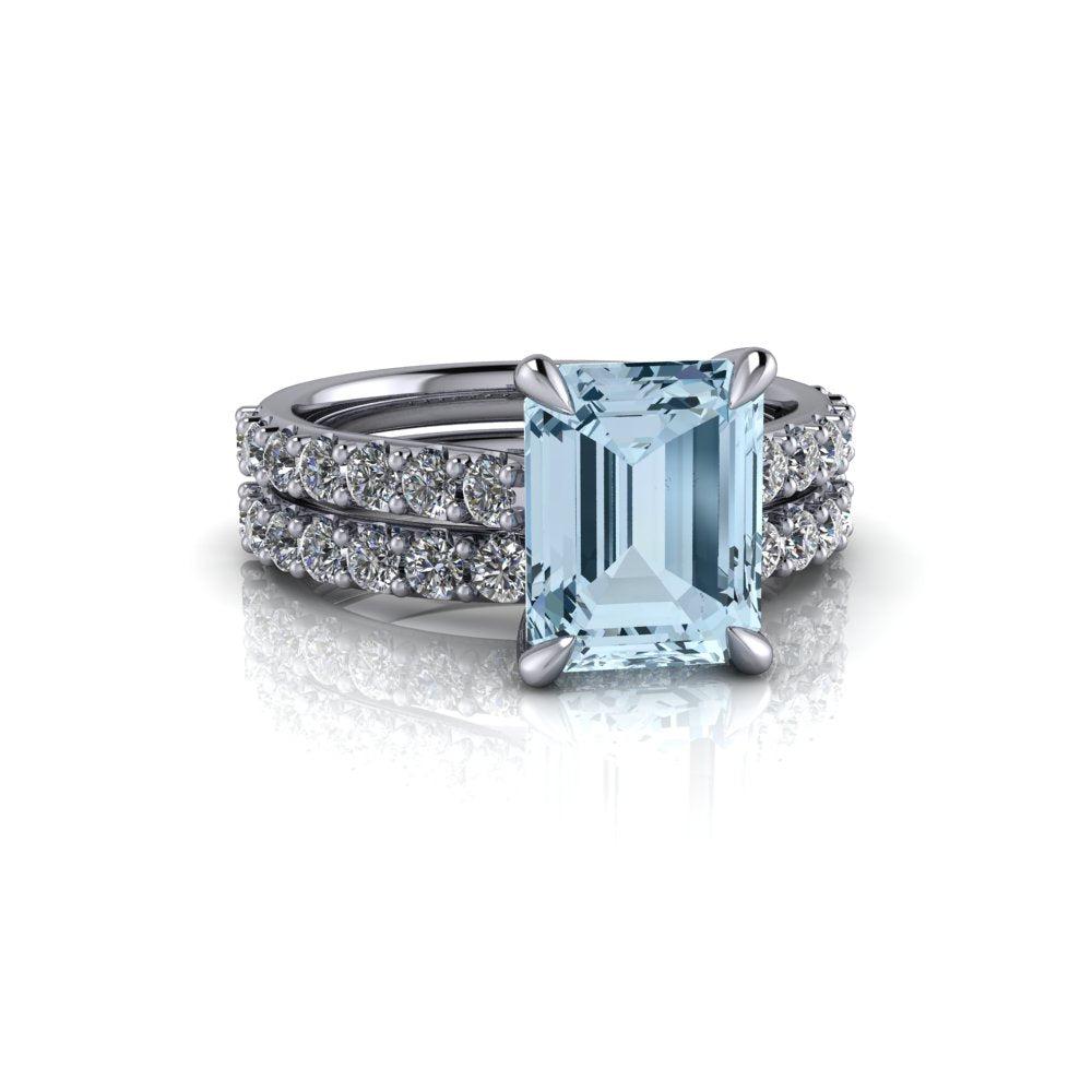 CTW Emerald Cut Aquamarine Diamond Bridal Set - Main Image