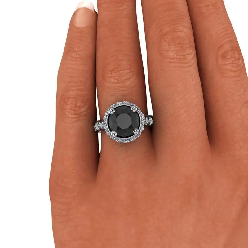 Black Diamond Ring Vintage Halo Engagement Ring 4.21 ctw