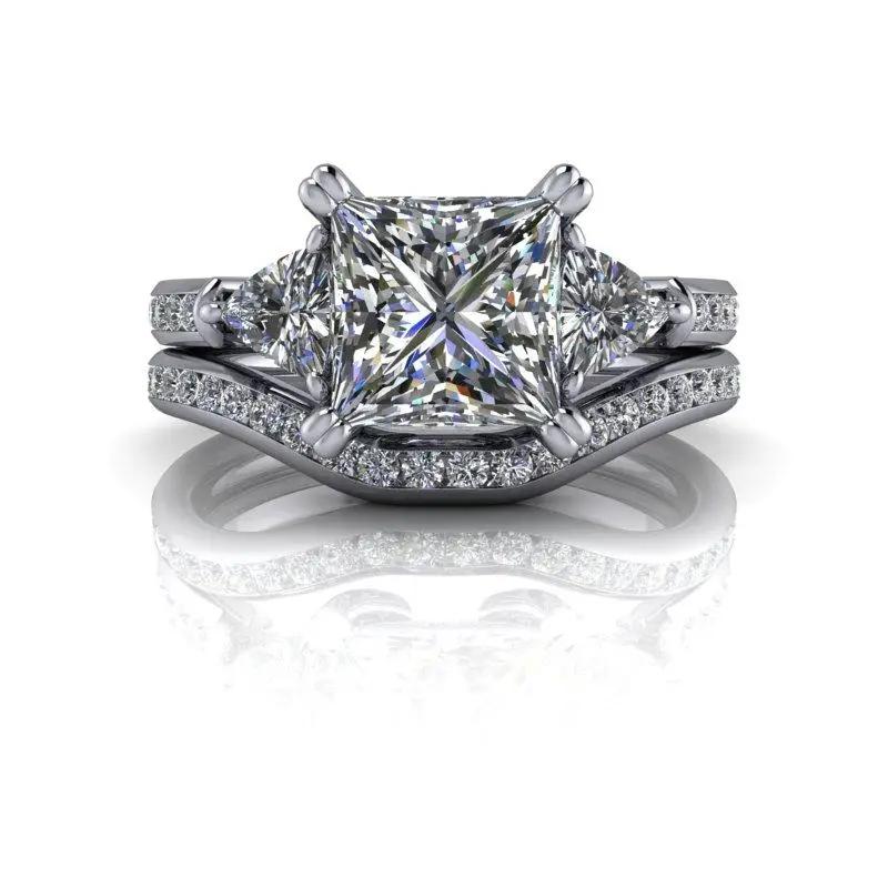 Trillion Princess Cut Moissanite Bridal Set ctw