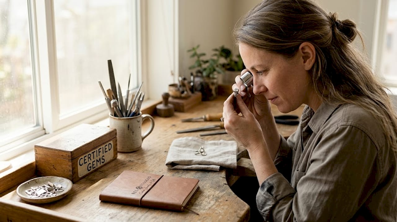 Jeweler inspecting vintage eco-friendly ring
