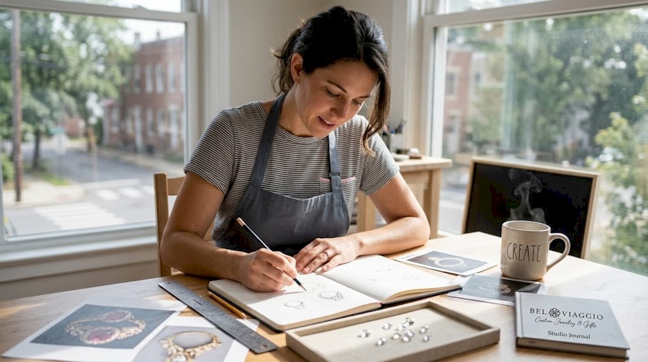 Jewelry designer sketching engagement ring ideas