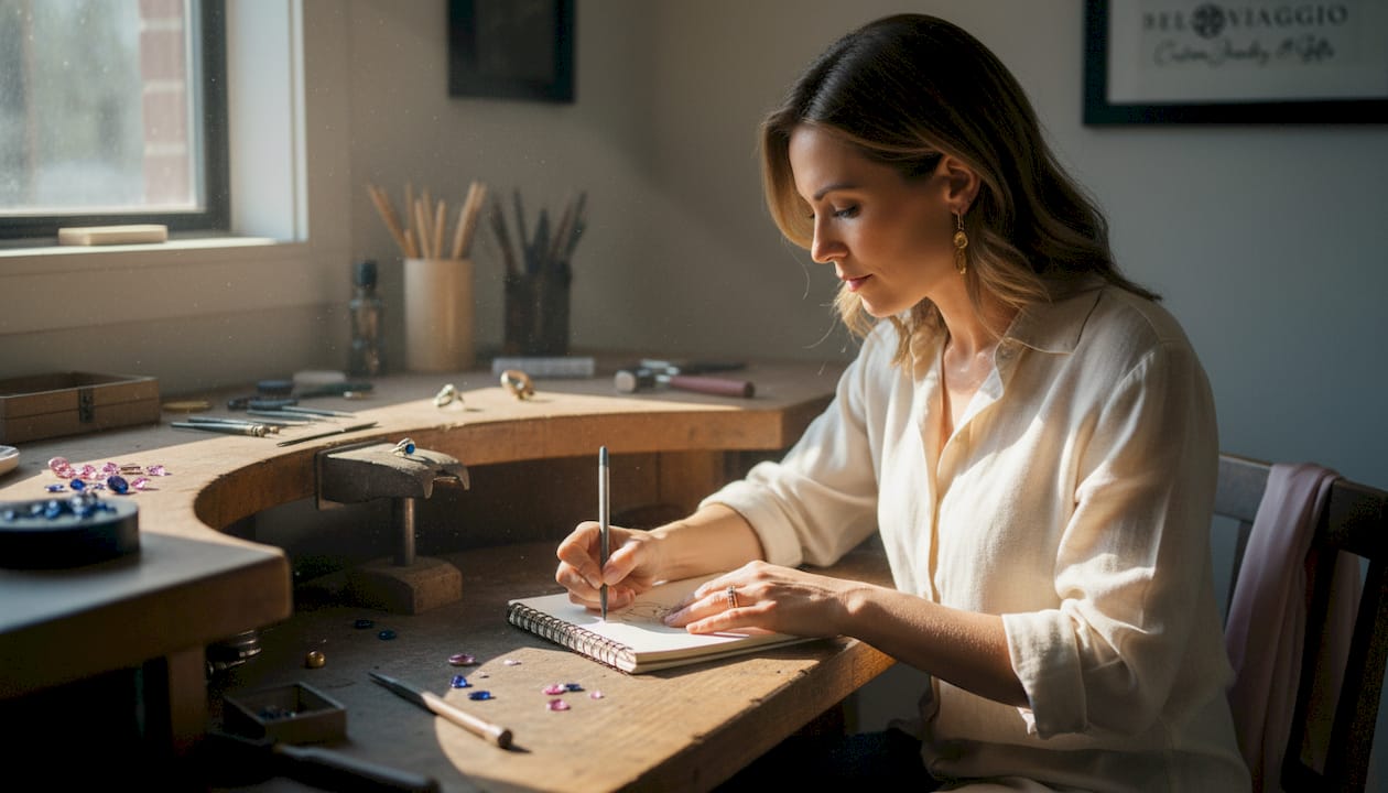 Jewelry designer sketching ring concepts