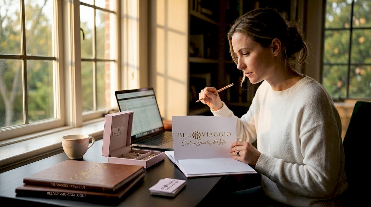 Woman reviews jewelry payment plan at home table