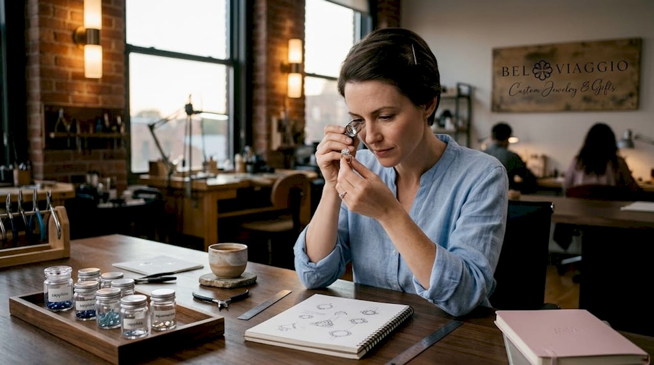 Jewelry designer inspecting lab-created ring