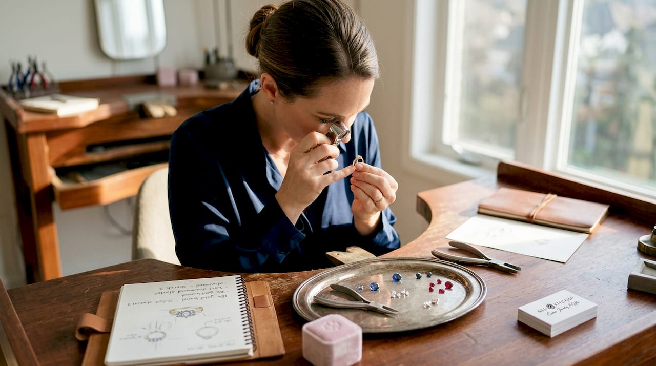 Jeweler inspecting ring for traceability