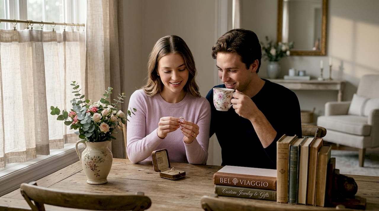 Couple sharing moment with family jewelry box