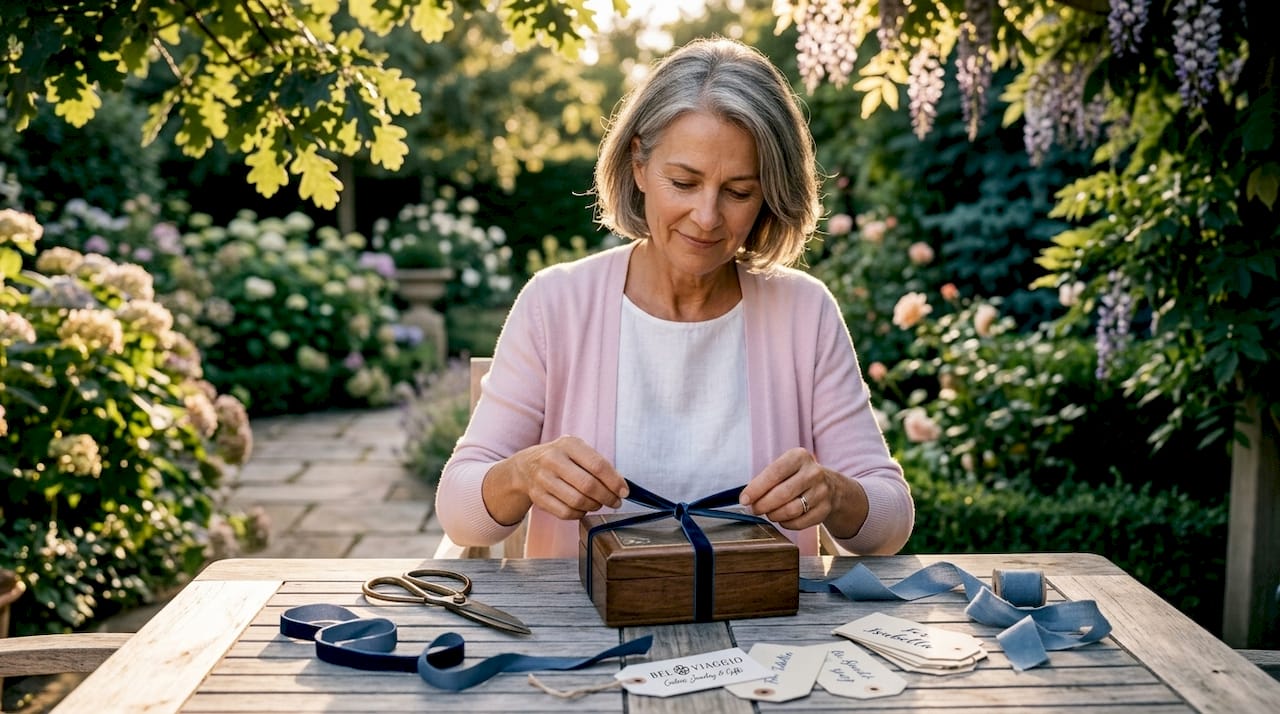 Woman wrapping personalized keepsake gift