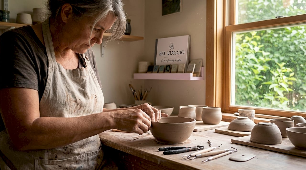 Artisan handcrafting pottery in workshop