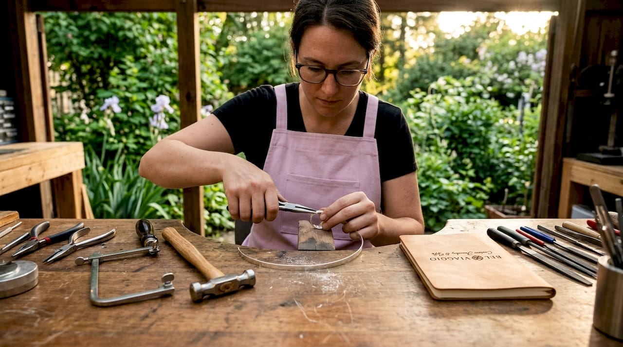Artisan shaping metal strip into ring