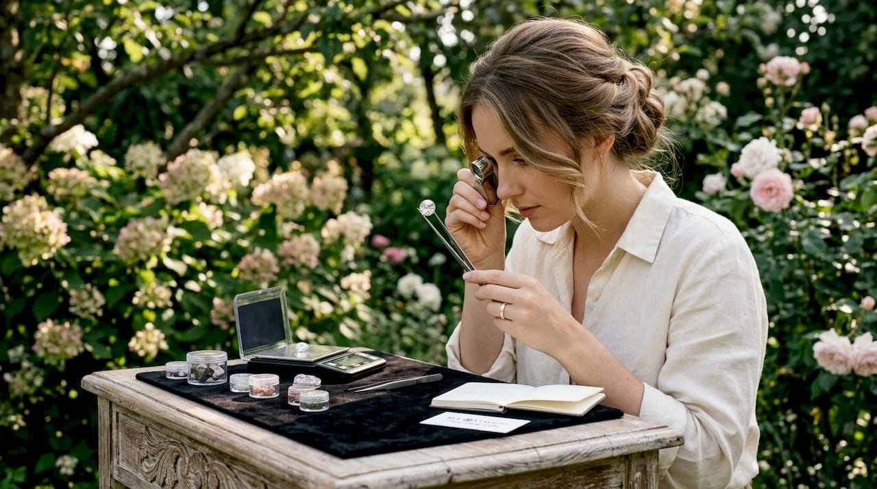 Jeweler examining diamond up close under loupe
