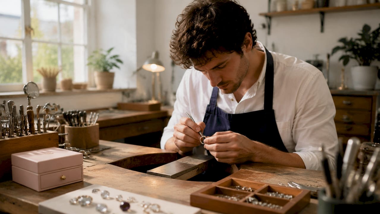 Jeweler handcrafting gold wedding ring