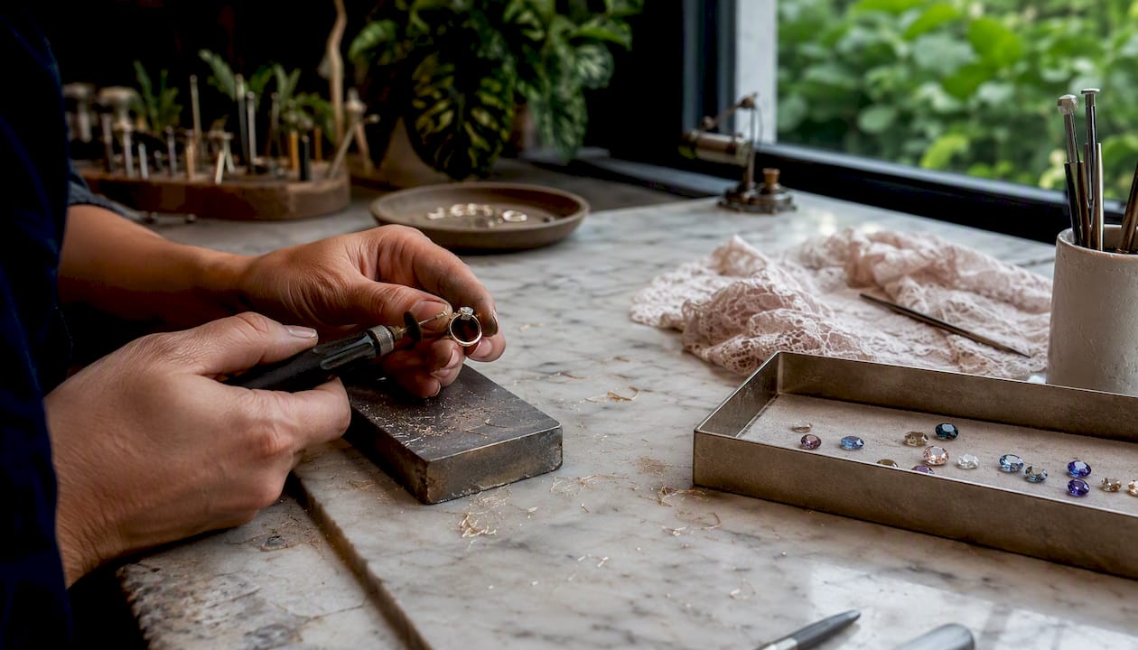 Jeweler handcrafting a ring setting