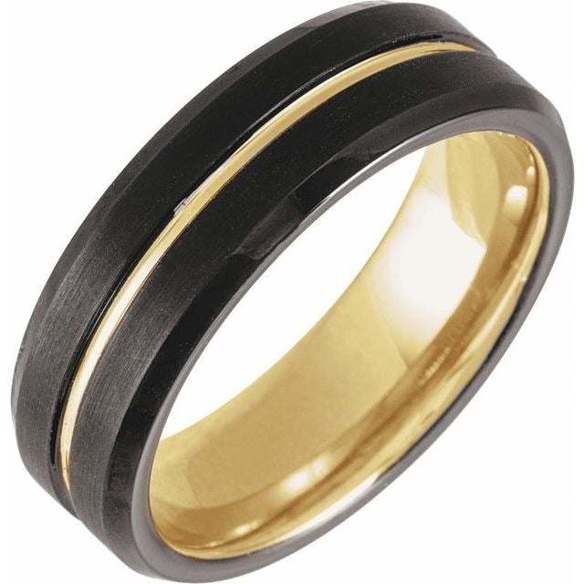 Men's Tungsten Band 7mm 18kt Yellow Gold