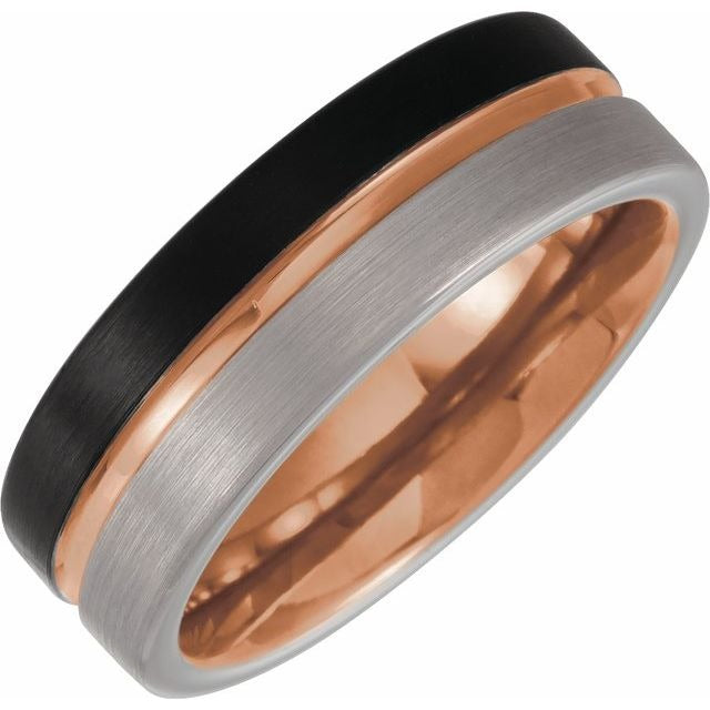 Men's Tungsten Band Rose Gold and Black