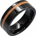 Men's Wedding Band Black Ceramic with Cypress Wood Inlay