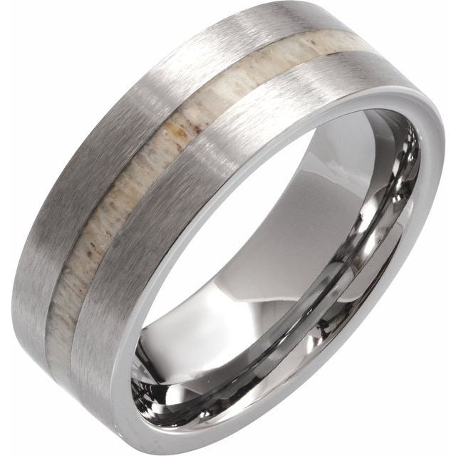 Men's Wedding Band Tungsten with Antler Wood Inlay