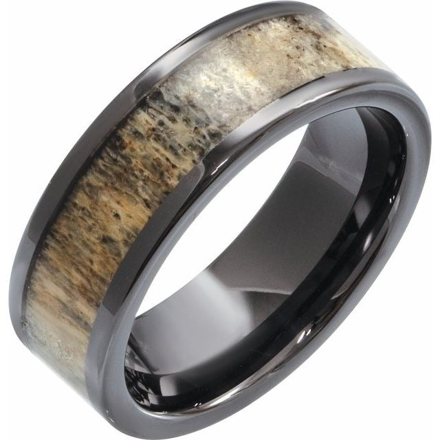 Men's Wedding Band with Antler Wood Inlay-Bel Viaggio Designs