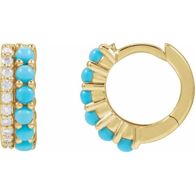 Turquoise and Diamond Huggie Hoop Earrings