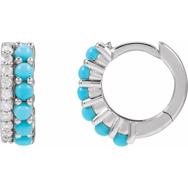 Turquoise and Diamond Huggie Hoop Earrings