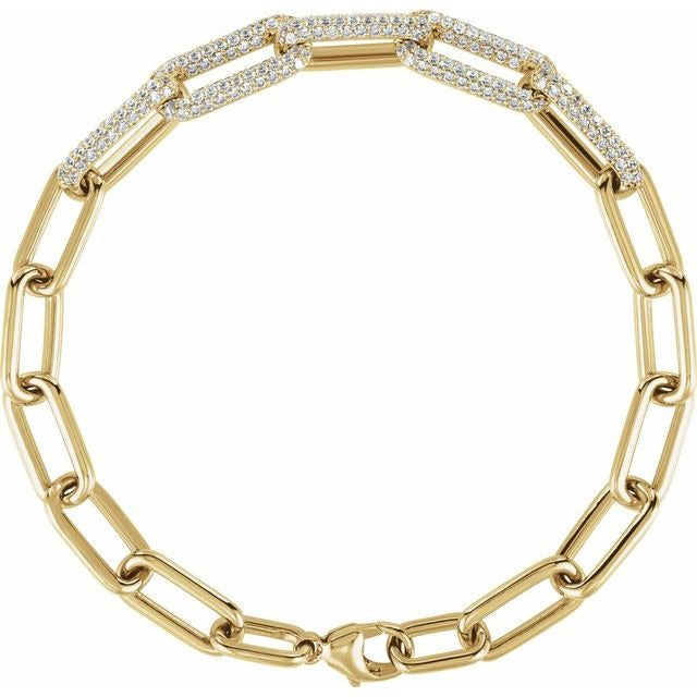 14KT Yellow Gold 1.50 CTW Lab-Grown Diamond Paperclip-Style 7" Bracelet