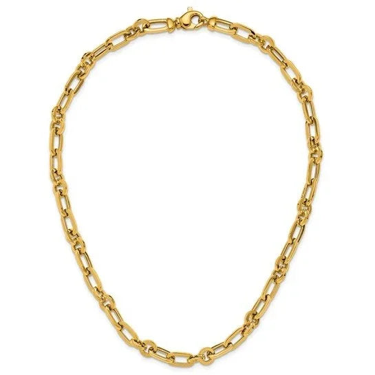 Elegant gold link chain necklace with a secure clasp on a white background