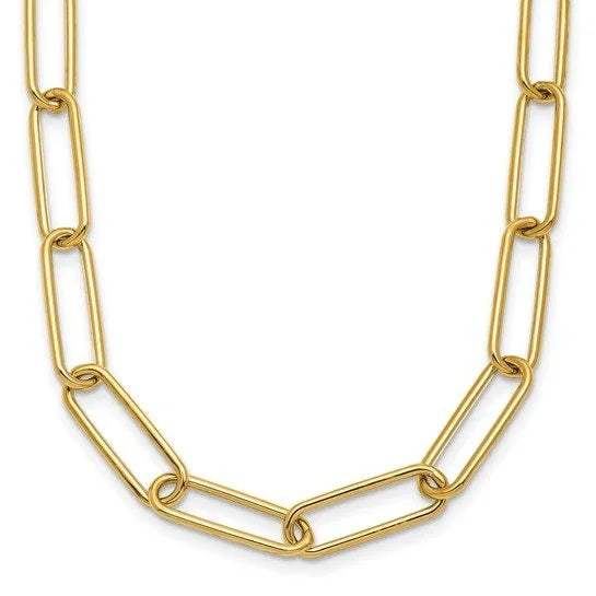 Gold chain necklace with polished rectangular links