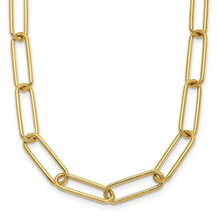 Gold chain necklace with polished rectangular links
