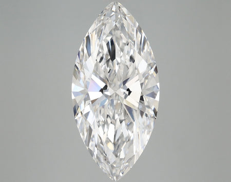 Marquise cut diamond gemstone with brilliant facets on a light gray background