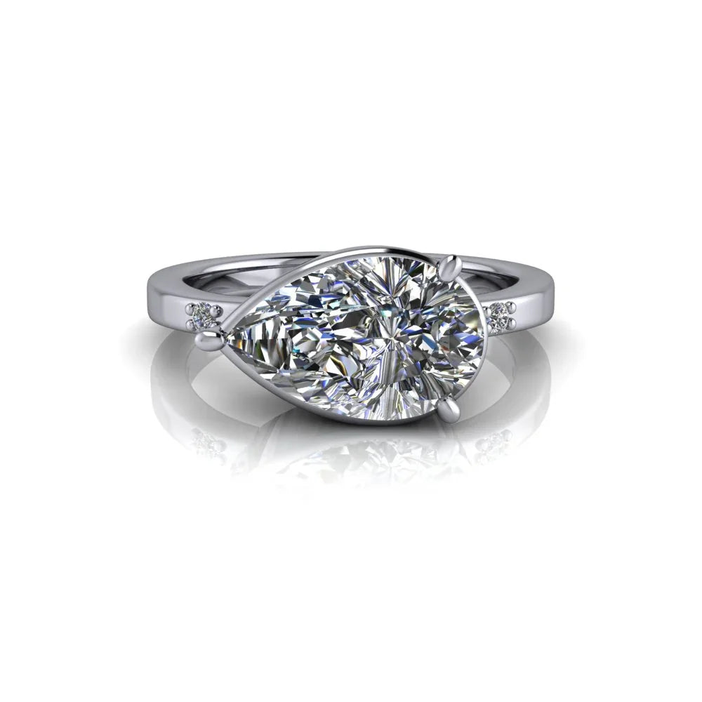 Custom pear-shaped diamond engagement ring with split shank in white gold