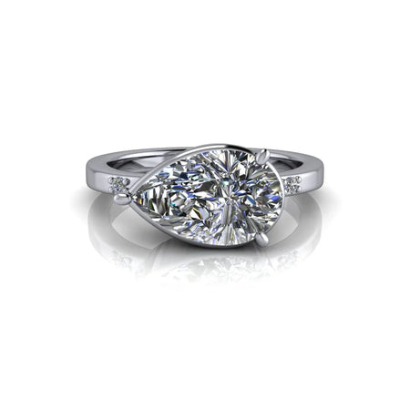 Custom pear-shaped diamond engagement ring with split shank in white gold