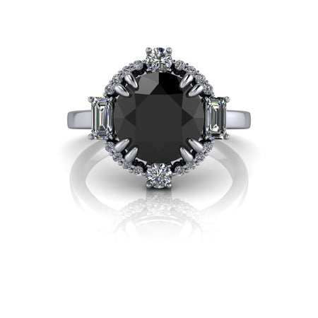 Black Diamond Engagement Ring Halo Cathedral Setting 