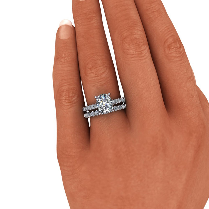 Cushion Moissanite Engagement Ring Cathedral Setting