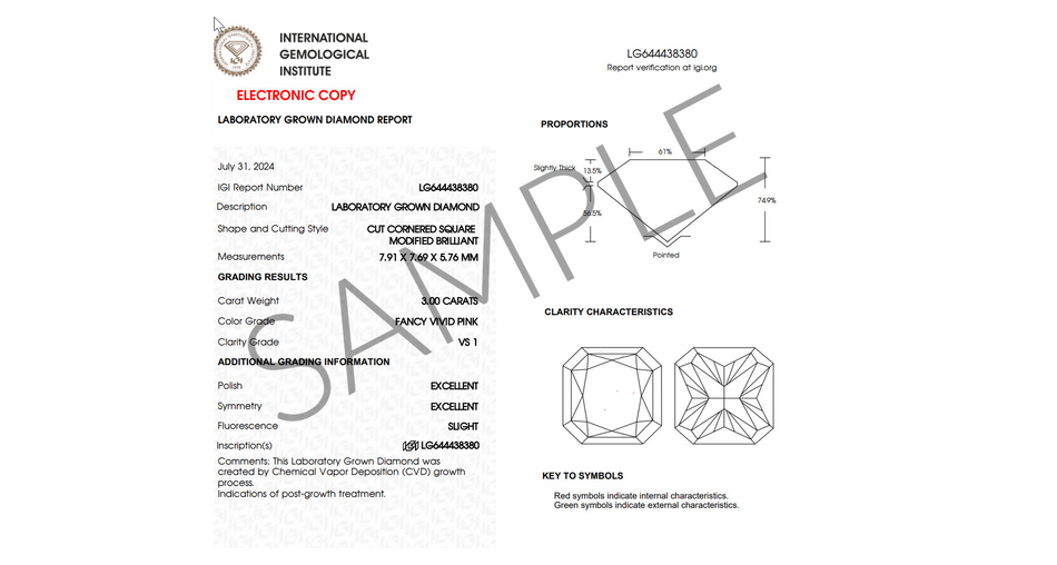 Lab Grown Loose Pink Diamond, Square Radiant 3CT