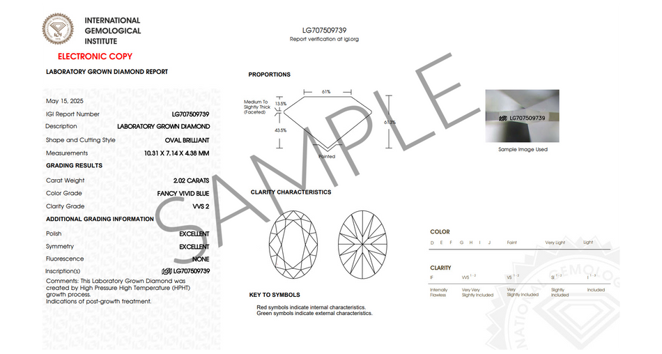 Loose Blue Oval Lab Grown Diamond 2 ct. Certified