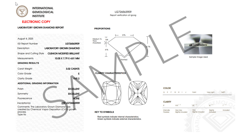 Certified E Color Modified Cushion Lab Diamond 3ct.
