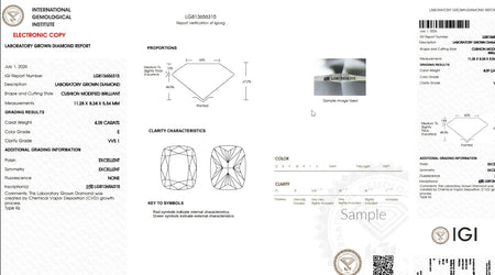 IGI Lab Grown Diamond Certificate for 4.09 Carat Cushion Modified Brilliant Cut