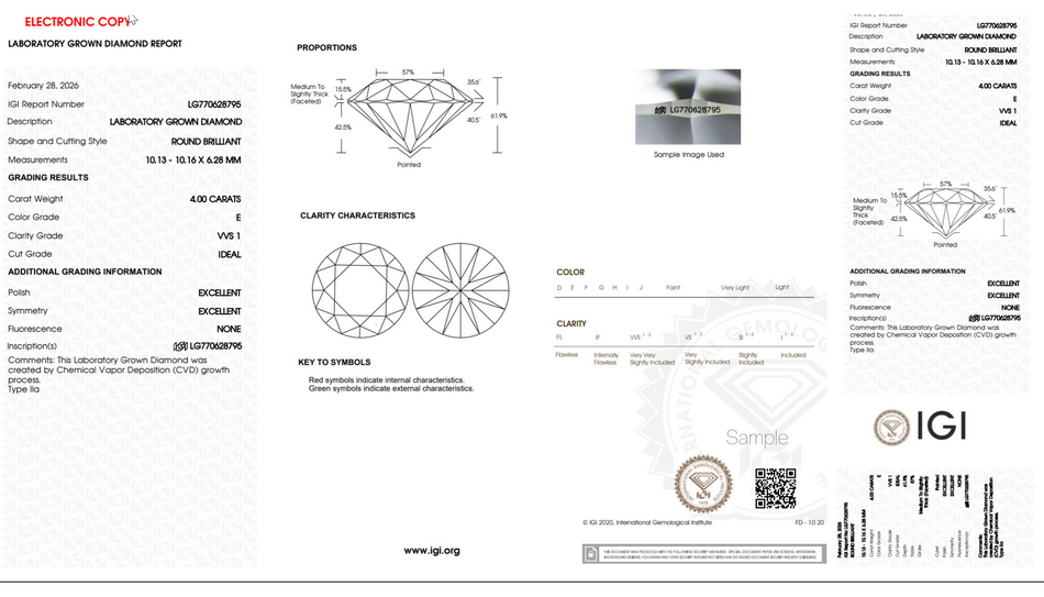 4.00 ct. Ideal Cut Round Lab Grown Diamond- Loose