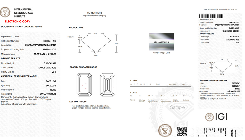 Loose Blue Diamond, Lab Grown, Emerald Cut 3CT