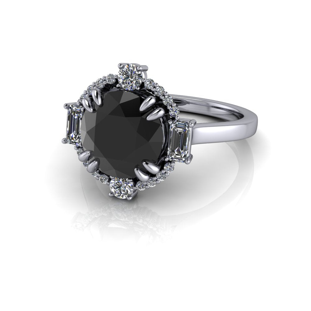 Black Diamond Engagement Ring Halo Cathedral Setting 