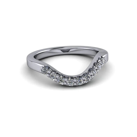 Curved diamond wedding band in white gold with pavé set round diamonds