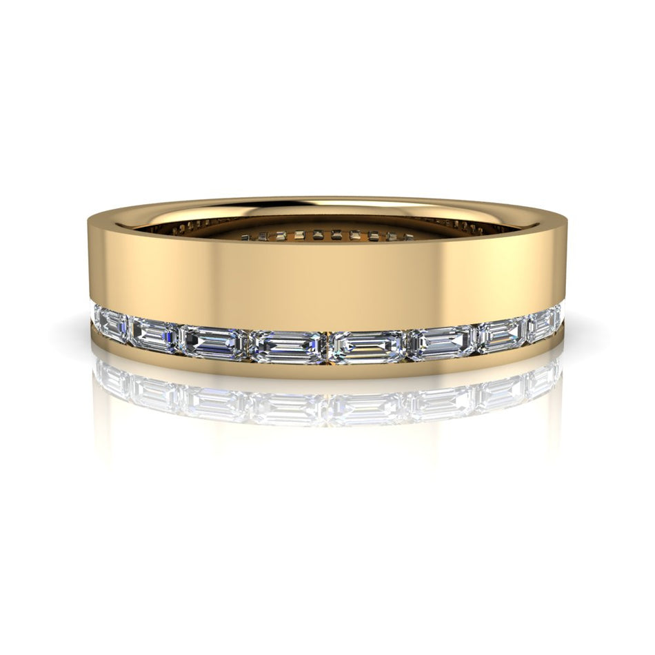 Men's Gold Wedding Band Lab Diamond Emerald Cut