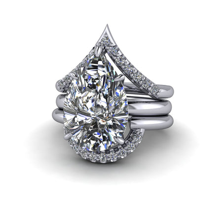 Pear Moissanite Bridal Set Chevron Band-Custom Rings