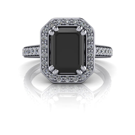 Emerald Cut Black Diamond Engagement Ring Halo Setting