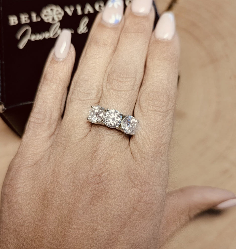 Three Stone Anniversary Ring-Round Lab Diamonds 4.50 CTW