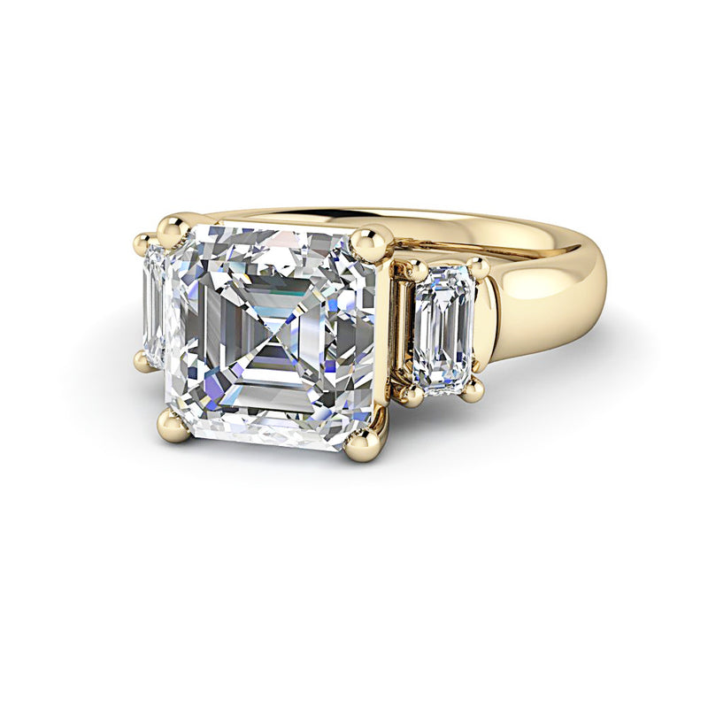 Moissanite Anniversary Ring THree Stone Asscher/Emerald Cut