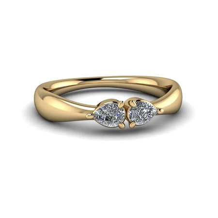 Yellow gold ring with two pear-shaped diamonds, custom engagement jewelry