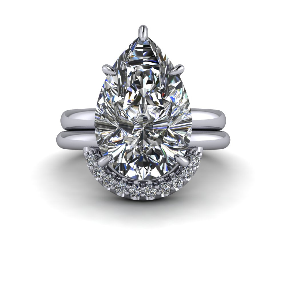 Pear Moissanite Bridal Set Solitaire Statement Ring-Bel Viaggio Designs